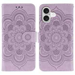 For iPhone 17 Sun Mandala Embossing Leather Phone Case(Purple)