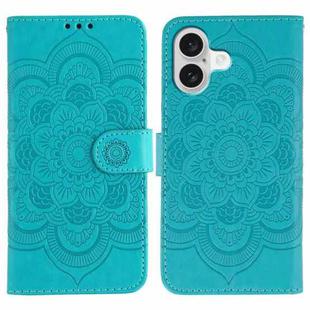 For iPhone 17 Sun Mandala Embossing Leather Phone Case(Blue)