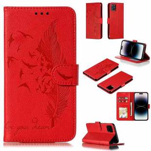 For iPhone 15 Pro Max Feather Pattern Litchi Texture Leather Phone Case(Red)