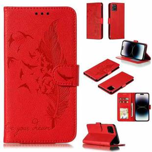 For iPhone 15 Pro Feather Pattern Litchi Texture Leather Phone Case(Red)