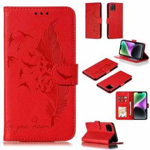 For iPhone 15 Plus Feather Pattern Litchi Texture Leather Phone Case(Red)