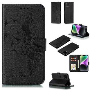 For iPhone 15 Plus Feather Pattern Litchi Texture Leather Phone Case(Black)