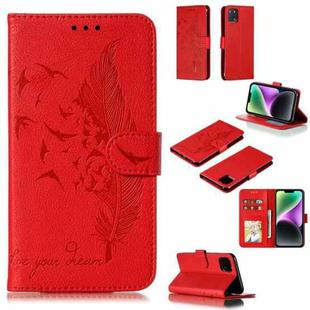 For iPhone 15 Feather Pattern Litchi Texture Leather Phone Case(Red)