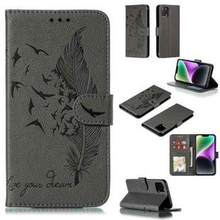 For iPhone 15 Feather Pattern Litchi Texture Leather Phone Case(Gray)