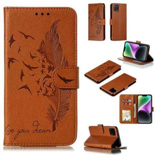 For iPhone 15 Feather Pattern Litchi Texture Leather Phone Case(Brown)