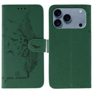 For iPhone 17 Pro Max Feather Pattern Litchi Texture Leather Phone Case(Green)