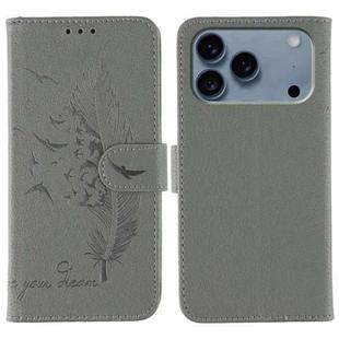 For iPhone 17 Pro Max Feather Pattern Litchi Texture Leather Phone Case(Gray)