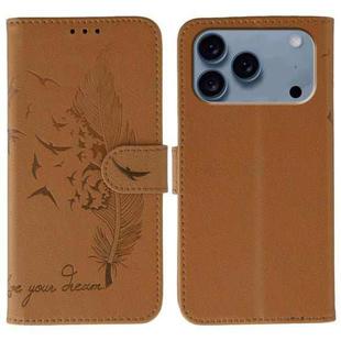 For iPhone 17 Pro Max Feather Pattern Litchi Texture Leather Phone Case(Brown)
