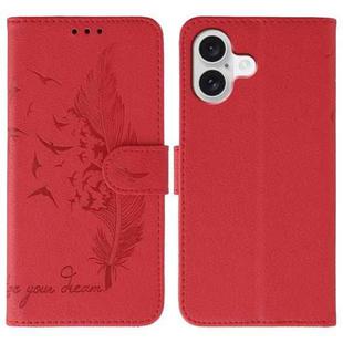 For iPhone 17 Feather Pattern Litchi Texture Leather Phone Case(Red)