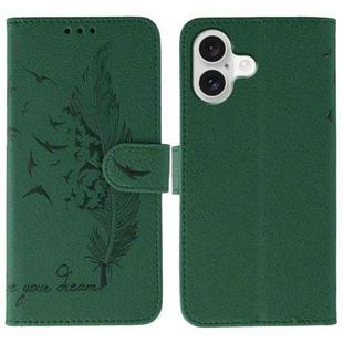 For iPhone 17 Feather Pattern Litchi Texture Leather Phone Case(Green)