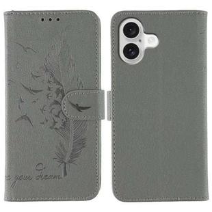 For iPhone 17 Feather Pattern Litchi Texture Leather Phone Case(Gray)
