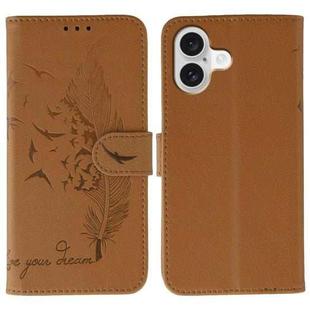 For iPhone 17 Feather Pattern Litchi Texture Leather Phone Case(Brown)