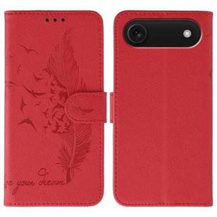 For iPhone 17 Air Feather Pattern Litchi Texture Leather Phone Case(Red)