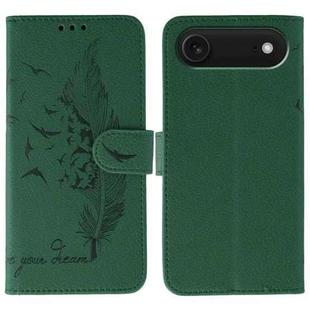 For iPhone 17 Air Feather Pattern Litchi Texture Leather Phone Case(Green)
