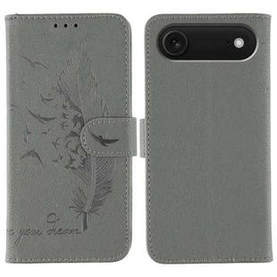 For iPhone 17 Air Feather Pattern Litchi Texture Leather Phone Case(Gray)
