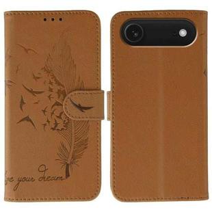 For iPhone 17 Air Feather Pattern Litchi Texture Leather Phone Case(Brown)