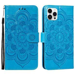 For iPhone 15 Pro Max Mandala Embossing Pattern Horizontal Flip Leather Phone Case(Blue)