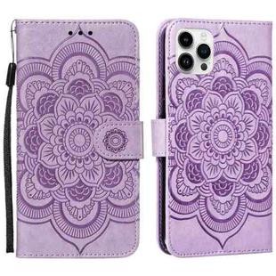 For iPhone 15 Pro Max Mandala Embossing Pattern Horizontal Flip Leather Phone Case(Purple)