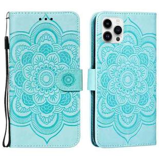 For iPhone 15 Pro Max Mandala Embossing Pattern Horizontal Flip Leather Phone Case(Green)