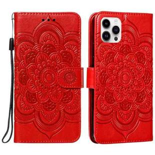 For iPhone 15 Pro Max Mandala Embossing Pattern Horizontal Flip Leather Phone Case(Red)