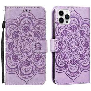 For iPhone 15 Pro Mandala Embossing Pattern Horizontal Flip Leather Phone Case(Purple)