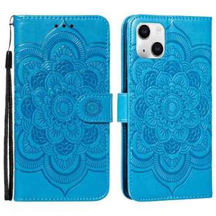 For iPhone 15 Plus Mandala Embossing Pattern Horizontal Flip Leather Phone Case(Blue)