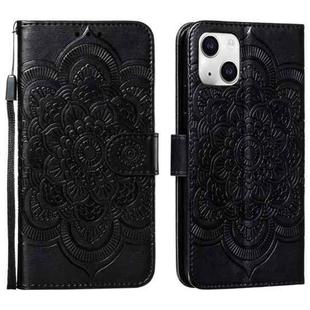 For iPhone 15 Plus Mandala Embossing Pattern Horizontal Flip Leather Phone Case(Black)