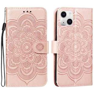 For iPhone 15 Plus Mandala Embossing Pattern Horizontal Flip Leather Phone Case(Rose Gold)