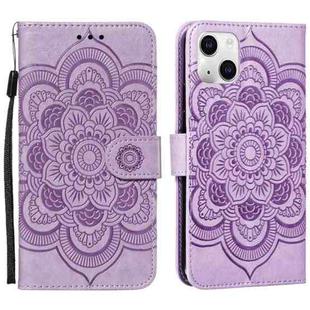 For iPhone 15 Mandala Embossing Pattern Horizontal Flip Leather Phone Case(Purple)