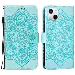 For iPhone 15 Mandala Embossing Pattern Horizontal Flip Leather Phone Case(Green)