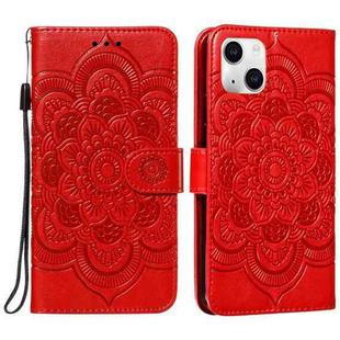 For iPhone 15 Mandala Embossing Pattern Horizontal Flip Leather Phone Case(Red)