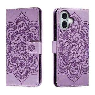 For iPhone 16 Mandala Embossing Pattern Horizontal Flip Leather Phone Case(Purple)