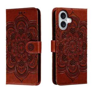 For iPhone 16 Mandala Embossing Pattern Horizontal Flip Leather Phone Case(Brown)