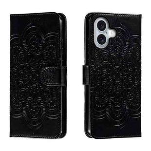 For iPhone 16 Mandala Embossing Pattern Horizontal Flip Leather Phone Case(Black)