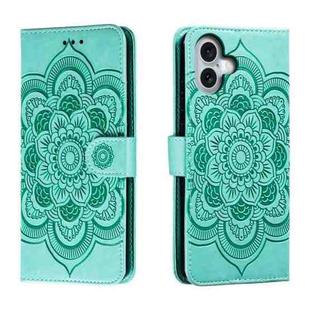 For iPhone 16 Plus Mandala Embossing Pattern Horizontal Flip Leather Phone Case(Green)