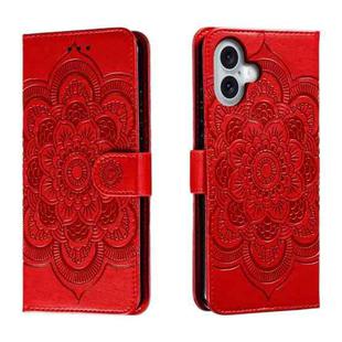 For iPhone 16 Plus Mandala Embossing Pattern Horizontal Flip Leather Phone Case(Red)