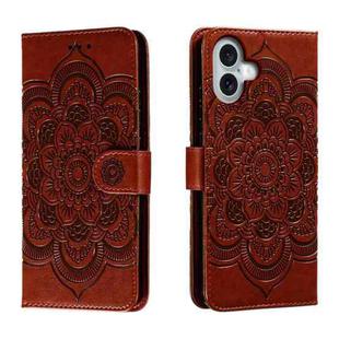 For iPhone 16 Plus Mandala Embossing Pattern Horizontal Flip Leather Phone Case(Brown)