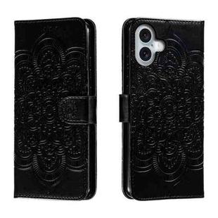 For iPhone 16 Plus Mandala Embossing Pattern Horizontal Flip Leather Phone Case(Black)