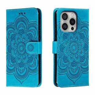 For iPhone 16 Pro Mandala Embossing Pattern Horizontal Flip Leather Phone Case(Blue)