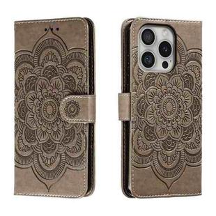 For iPhone 16 Pro Mandala Embossing Pattern Horizontal Flip Leather Phone Case(Gray)