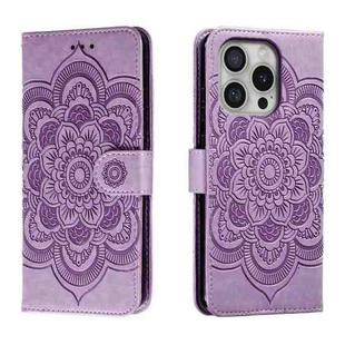 For iPhone 16 Pro Mandala Embossing Pattern Horizontal Flip Leather Phone Case(Purple)