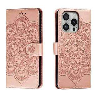 For iPhone 16 Pro Mandala Embossing Pattern Horizontal Flip Leather Phone Case(Rose Gold)