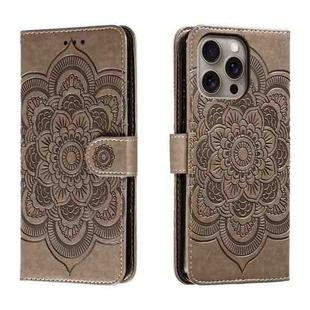 For iPhone 16 Pro Max Mandala Embossing Pattern Horizontal Flip Leather Phone Case(Gray)