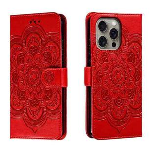 For iPhone 16 Pro Max Mandala Embossing Pattern Horizontal Flip Leather Phone Case(Red)