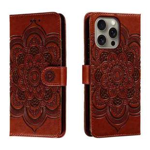 For iPhone 16 Pro Max Mandala Embossing Pattern Horizontal Flip Leather Phone Case(Brown)