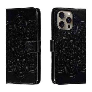 For iPhone 16 Pro Max Mandala Embossing Pattern Horizontal Flip Leather Phone Case(Black)