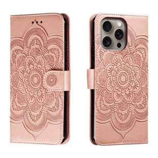 For iPhone 16 Pro Max Mandala Embossing Pattern Horizontal Flip Leather Phone Case(Rose Gold)