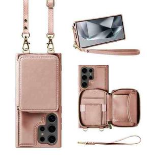 For Samsung Galaxy S24 Ultra 5G Multifunctional Zipper Wallet RFID Phone Leather Case(Rose Gold)
