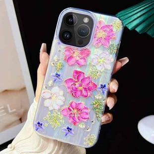 For iPhone 15 Pro Max Electroplated Color Film TPU + PC Phone Case(Red Flowers)