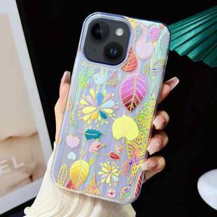 For iPhone 15 Plus Electroplated Color Film TPU + PC Phone Case(Gold Leaves)